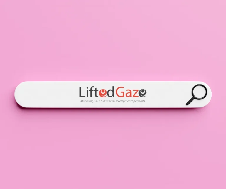 Lifted Gaze logo on pink background.