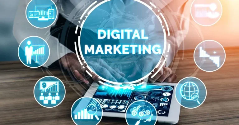 Digital marketing strategy icons on tablet