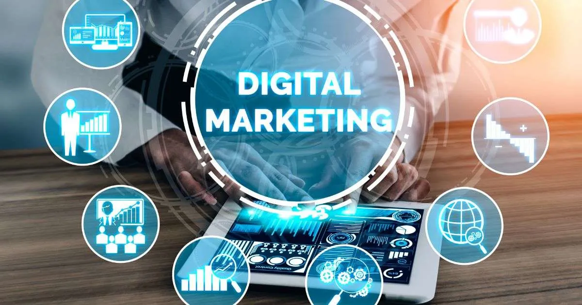 Digital marketing strategy icons on tablet