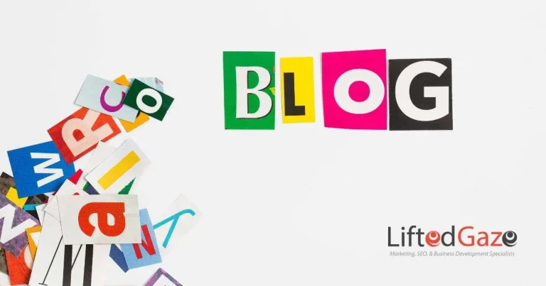 Colorful cutout letters form the word 'BLOG'.