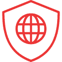 Red shield with globe icon for internet security.