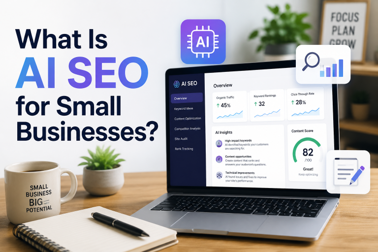 AI SEO dashboard helping small businesses improve local search rankings and online visibility