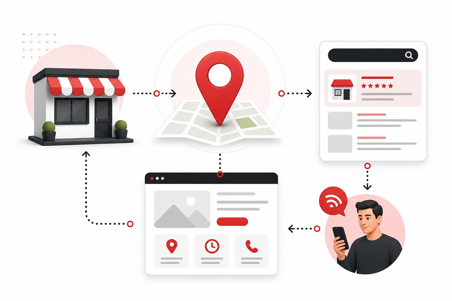 Local SEO checklist for small businesses showing search maps and website visibility