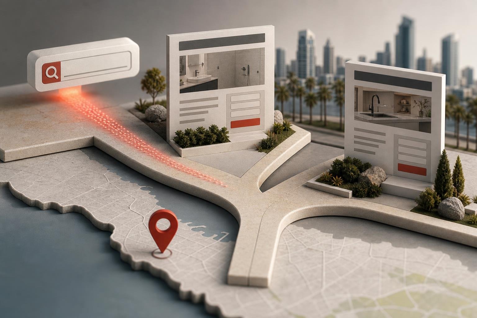 Diagram comparing a shared service page and dedicated Google Ads landing page for a San Diego business.
